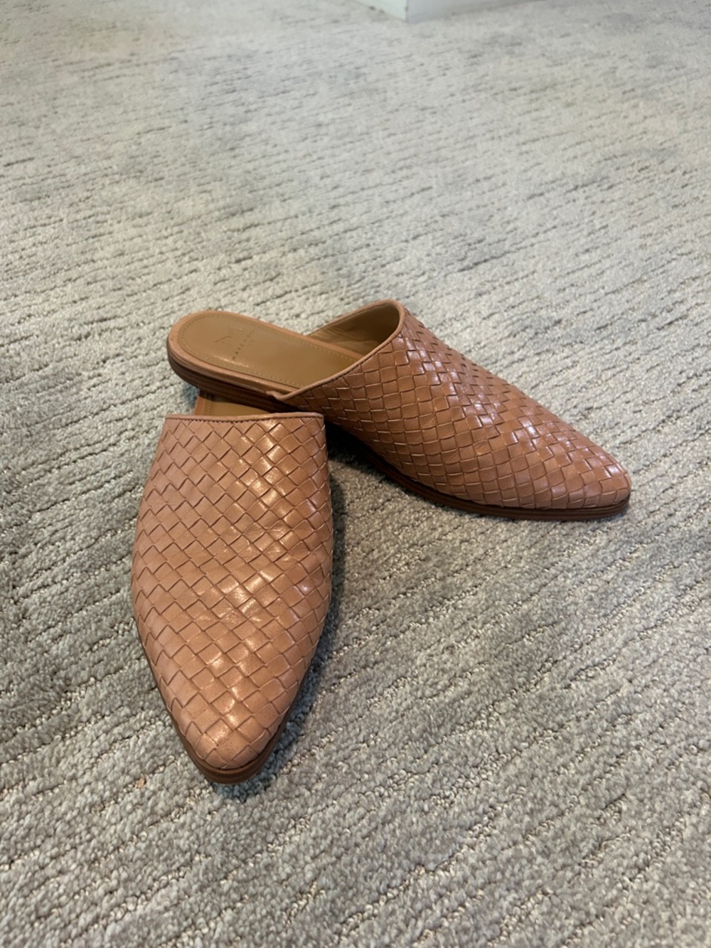 Marc Fisher Woven Leather Slip-On Mules in Tan